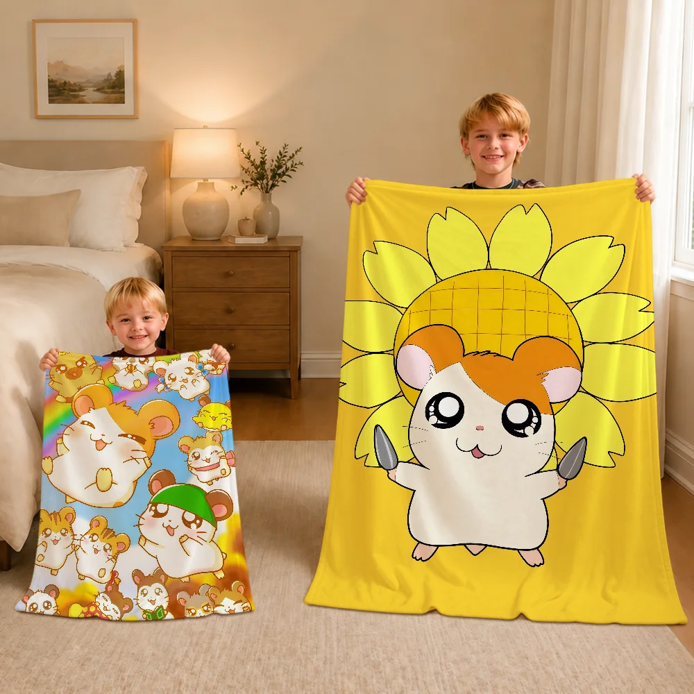 Cute Cartoon Fun H-Hamtaro Sun Flower Warm Soft Plush Blanket For Sofa Living Room Nap Home Bedroom Travel Gift Flannel Hogar