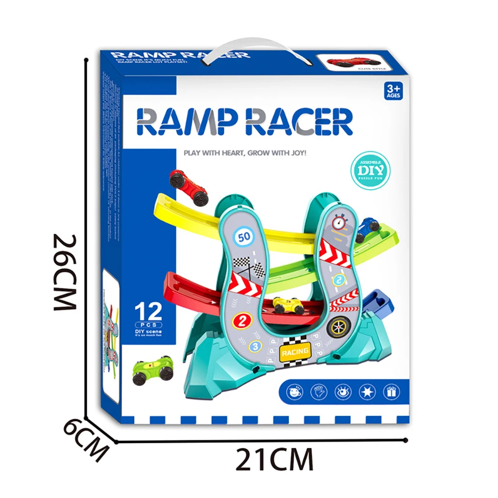 Gliding Cars Ramp Racer Cars Race Track Car 4 Levels Zig Zag Ramp Car Racing Toy Vehicles for Toddler Education Learning Gift