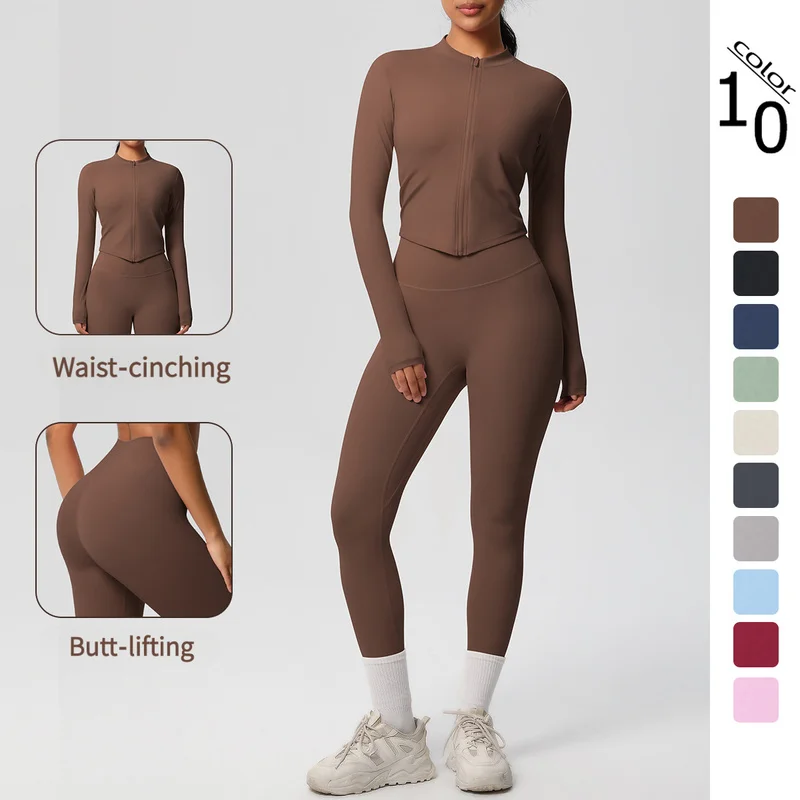 In-stock cross-border double-sided brushed tight-fitting breathable solid color training yoga wear eight-piece set for women's s
