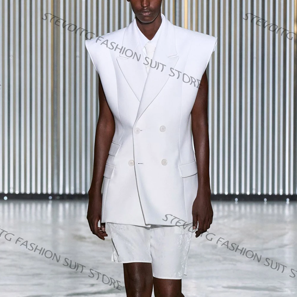 White Oversized Men's Suits and Separates Double Breasted Sleeveless Jacket Fashion Streetwear Style Casual Party Outfit