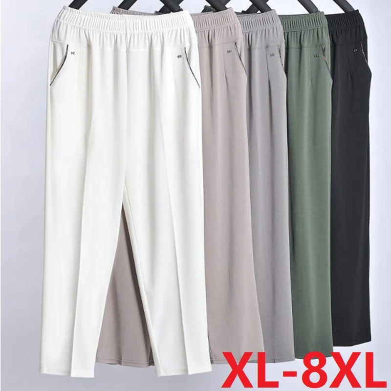 

5XL 6XL 7XL 8XL Women Summer Pants 2022 New Elastic High Waist Casual Ninth Pants Middle-aged Elderly Female Straight Mom Pants