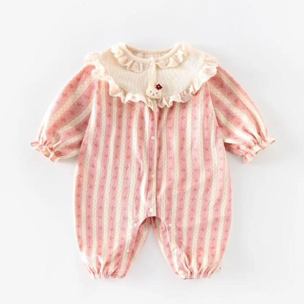 2026 Baby Rompers Girl Long Sleeve Ruffles Striped Spring Autumn Princess 1st Birthday Infant Jumpsuit Christmas Baby Clothes