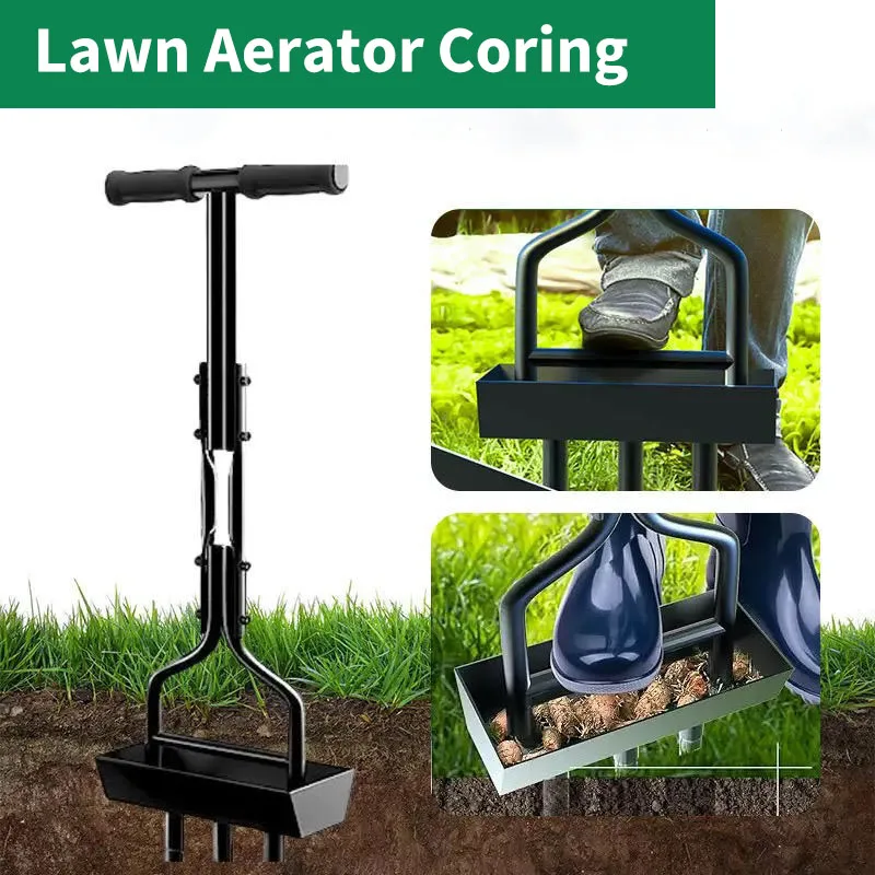 

Lawn Aerator with Three Column Soil Core Storage Manual Ripper Seed Planting Grass Aeration for Lawn Yard Care Gardening Tools