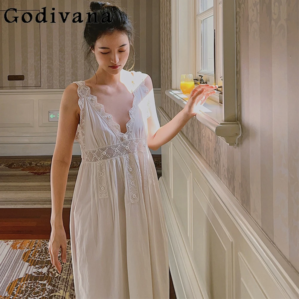 

French Vintage Sleepwear Sexy Dress Summer Embroidery Court Style Pajamas Women Homewear Nightwear