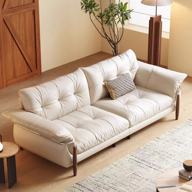 

Sofa retro leather first layer cowhide living room small apartment straight row leather art