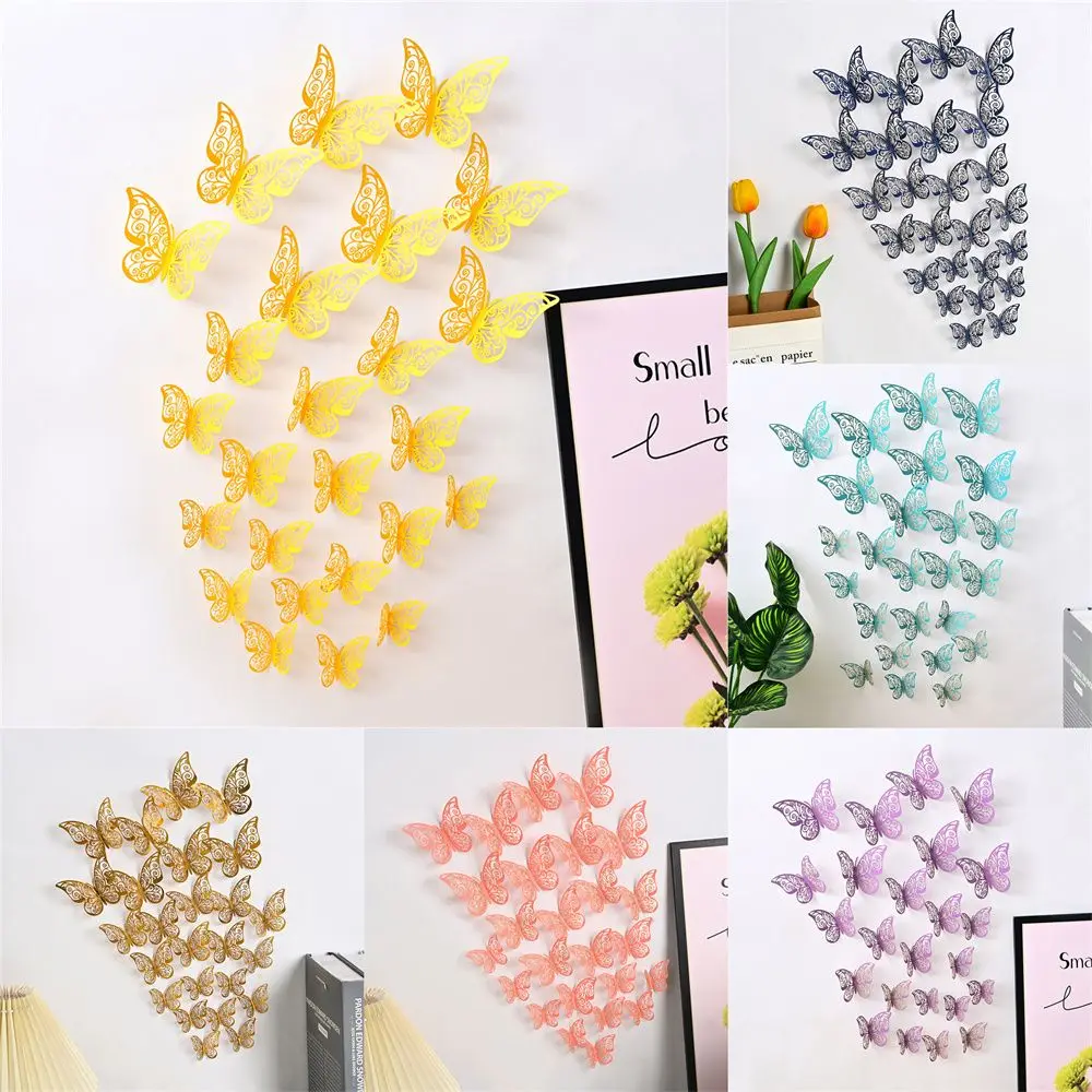 12PCS/Pack Home Decor Hollow-Carved Butterflies Art Hollow Butterflies Decals Wall Art Decor Wall Decals 3D Butterfly Stickers