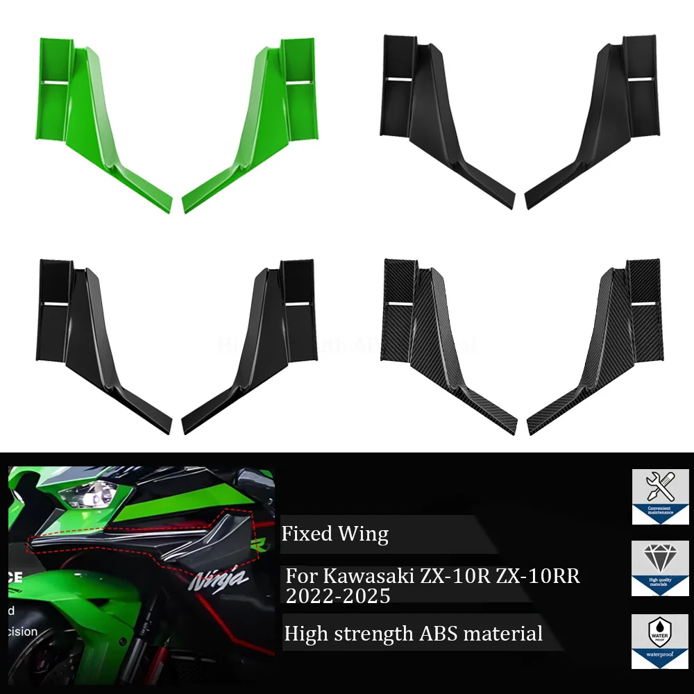 Motorcycle Front Aerodynamic Fixed Wing Spoiler For Kawasaki ZX-10R ZX-10RR 2022-2025 ABS Side Winglet Windshield Wing Fairing