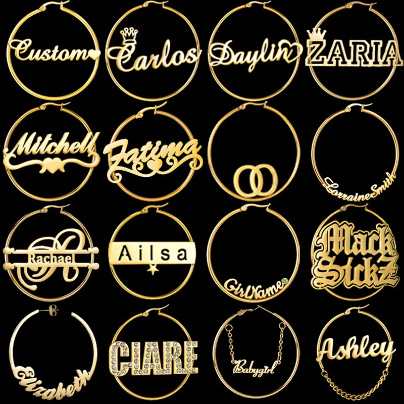 

50MM Size Custom Name Hoop Earrings For Women 3 Colors Personalied Stainless Steel Letters Nameplate Wedding Party Jewelry Gifts