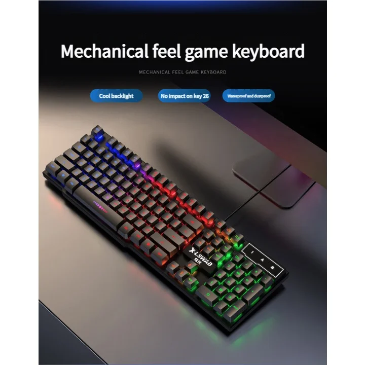 

Front runner GX30Z wired mechanical touch film gaming keyboard floating key positions cool backlit rainbow light ice blue light