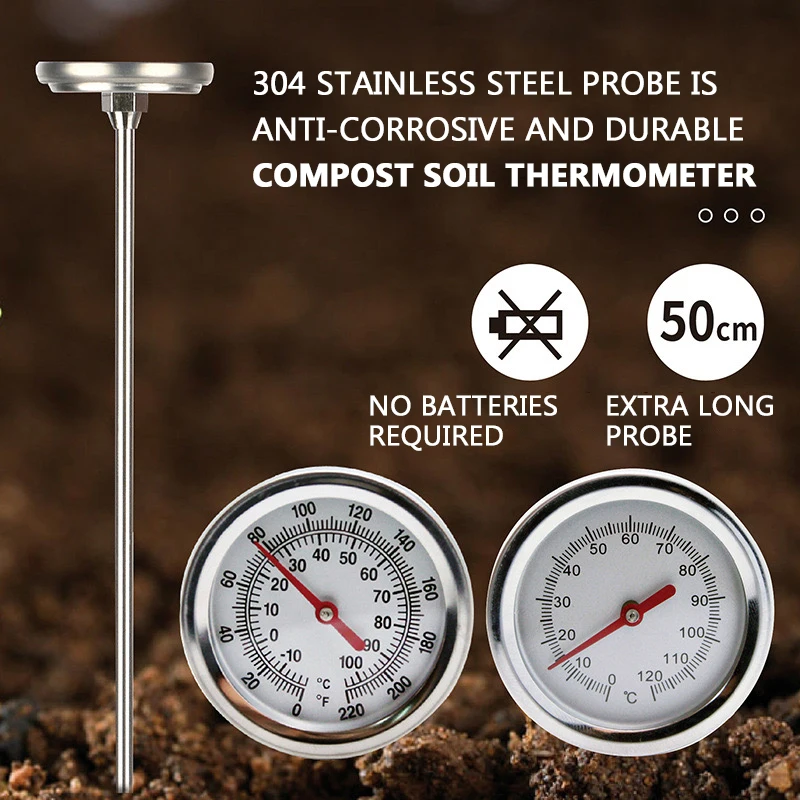 Compost soil thermometer bimetal stainless steel household probe outdoor food thermometer thermometer 50CM