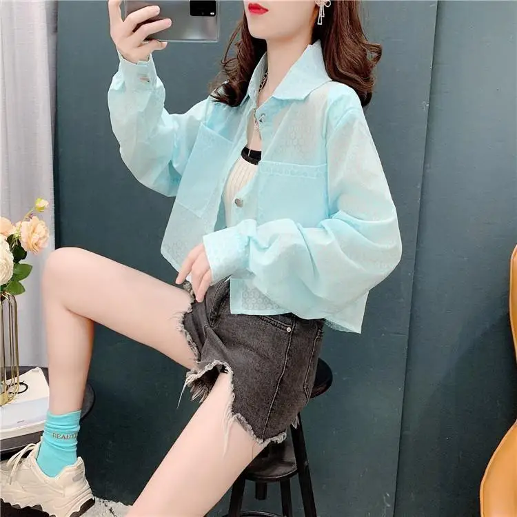 Hong Kong style white short sunscreen shirt for women with niche design and niche summer thin top loose outer sunscreen