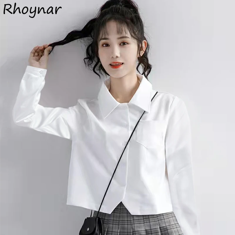 

Shirts Women Spring Students Solid Simple Causal Japanese Style Short Tops Designed All-match Basic Temperament Doll Collar Soft