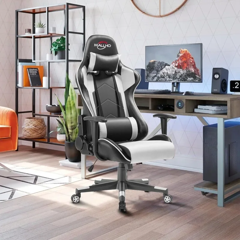 Polar Aurora Gaming Chair Racing Style High-Back PU Leather Office Chair Computer Desk Chair Executive Ergonomic Swivel Headrest