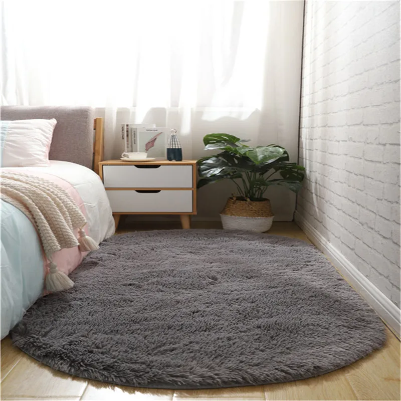 VIKAMA Solid-Color Wool And Cashmere Sweater Hat Interlocking Carpet Simple Oval Plush Sofa Bed Side Rug Home Decoration