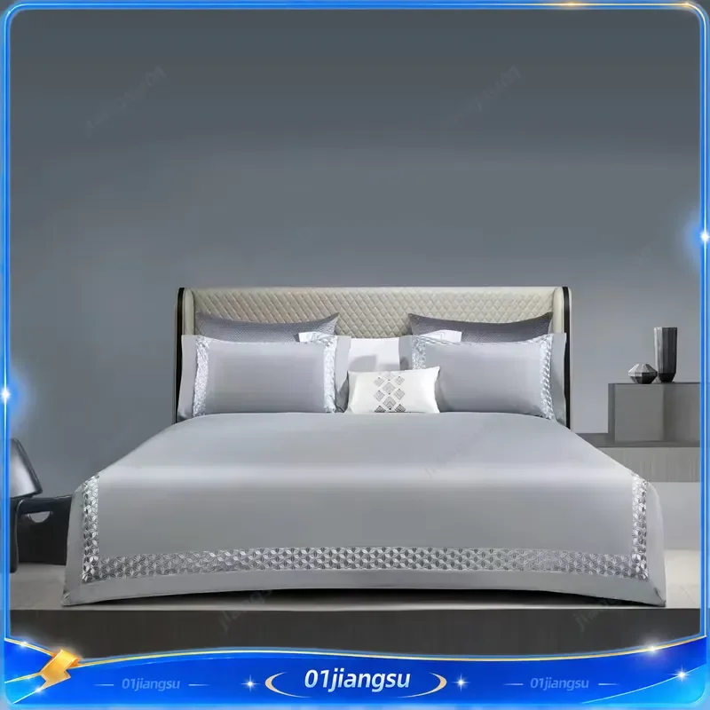 Luxury 160 Thread Count Long Staple Cotton Bedding Set 4 Piece 100% Cotton Embroidered Duvet Cover Sheet Pillowcase Hotel