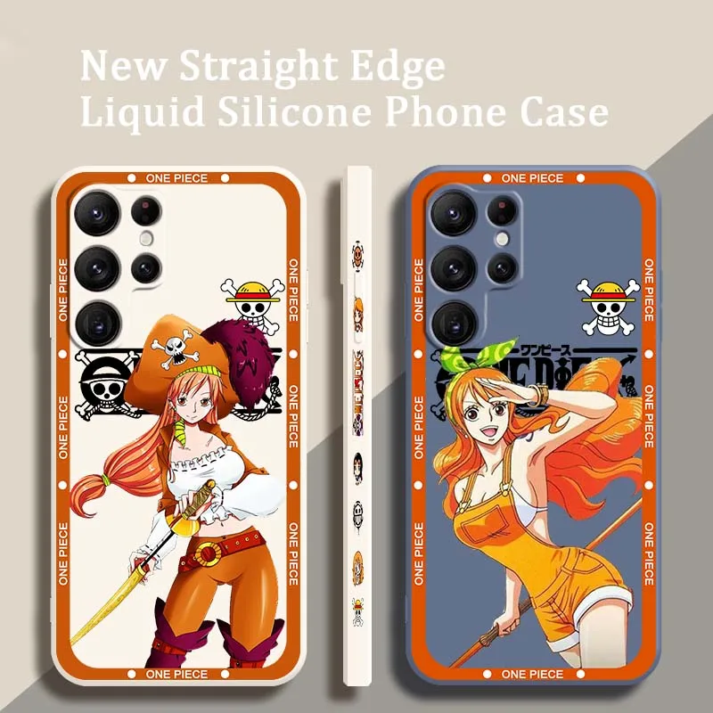 

One Piece Nami Cartoon For Samsung Galaxy S26 S25 S24 S23 S22 S21 S20 Ultra Plus FE 5G Liquid Left Rope Phone Case