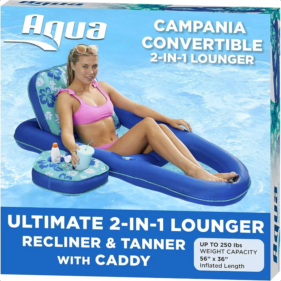 

Aqua Campania Ultimate 2in1 Поплавок для бассейна для отдыха Очень большие поплавки для бассейна для взрослых с регулируемой спинкой Подстаканник Cad