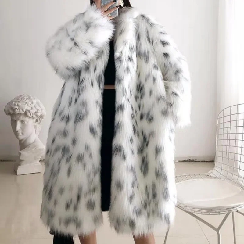 2024 Women Winter Furry Plus Size Faux Fur Coat Female Long Sleeve Leopard Plush Jacket Ladies Large Loose Warm Fluffy Cardigan