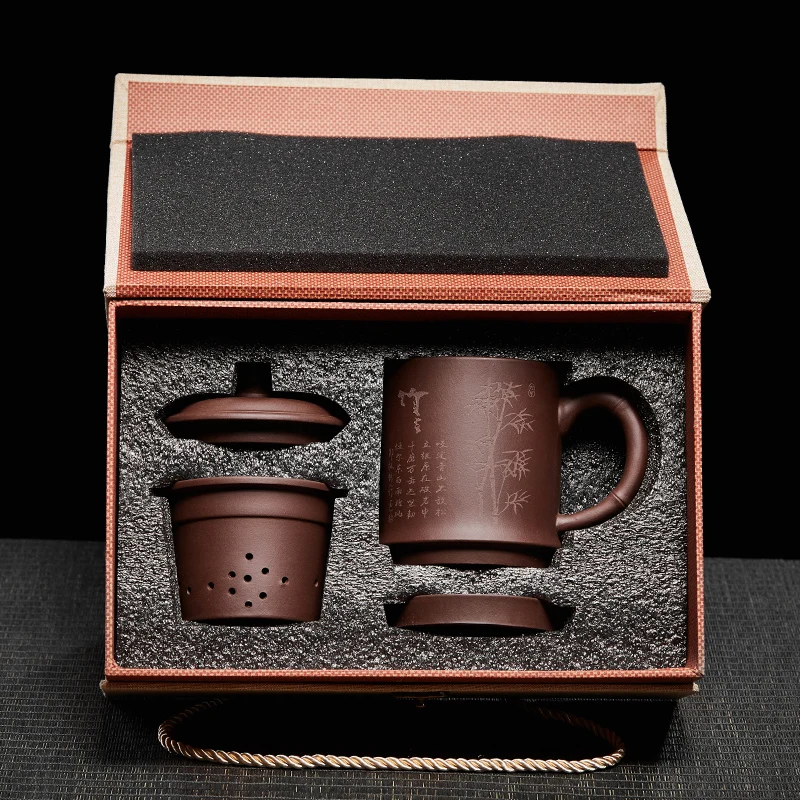 ZiSha Ceramic Tea Cup with Inner Filter for Office Use Men's Style Tea Brewing Pot Cup Tea Set from Yixing City Handmade Craft