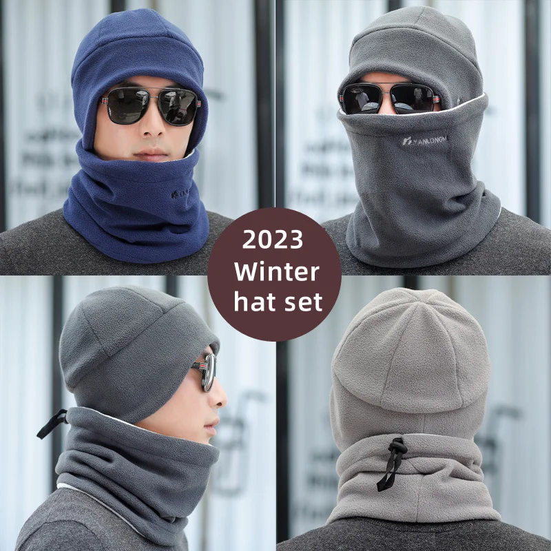 Men's Women's Winter Neckerchief And Hat 2 pieces Set Outdoor Cycling Ski Windproof Warm Cap Scarf Bib Plush Ear Protection Hats