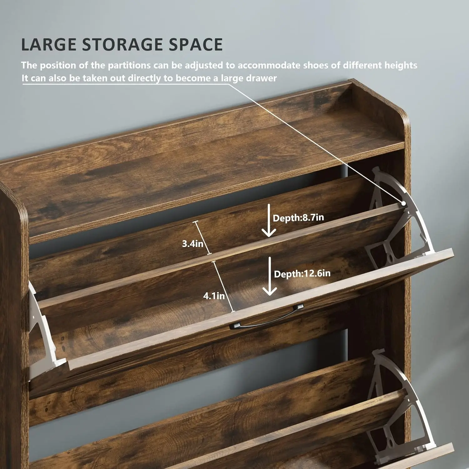 Armoire de rangement pour chaussures avec 2 égouts à proximité rabattable, évaluation autoportante avec pieds en métal pour l'entrée