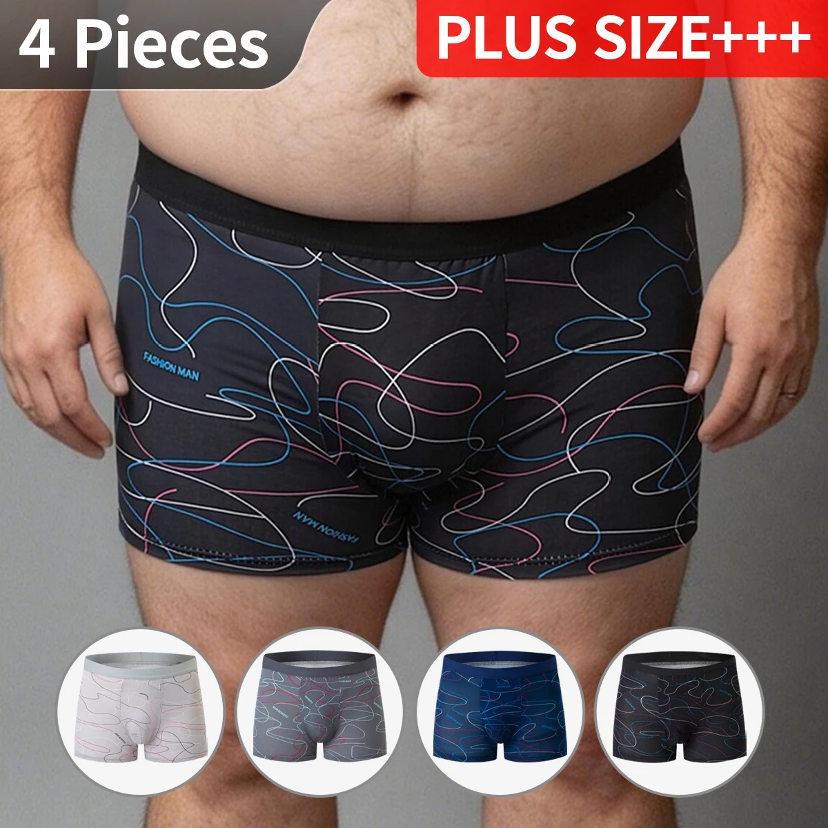 4-Piece Men's Flat Leg Pants In Large Size Multi-Color Combination Plus Size 1Xl-7Xl Shorts Fitness Multi-Functional Square Leg