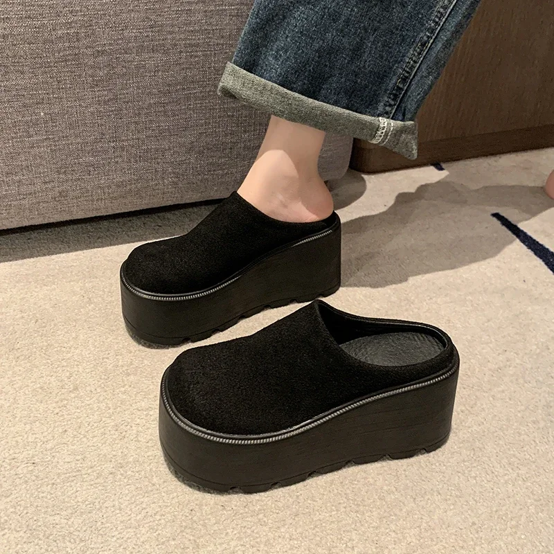 

2025 Women High Platform Slippers 9CM Wedges Shoes Woman Outside Leather Casual Chunky Sneakers Summer Breathable Mesh Slippers
