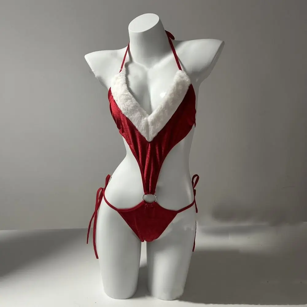 الملابس الداخلية Bowknot فستان عيد الميلاد شفافة السنة الجديدة منامة فستان البدلة جوفاء الحلو بروتيل ملابس نوم النساء