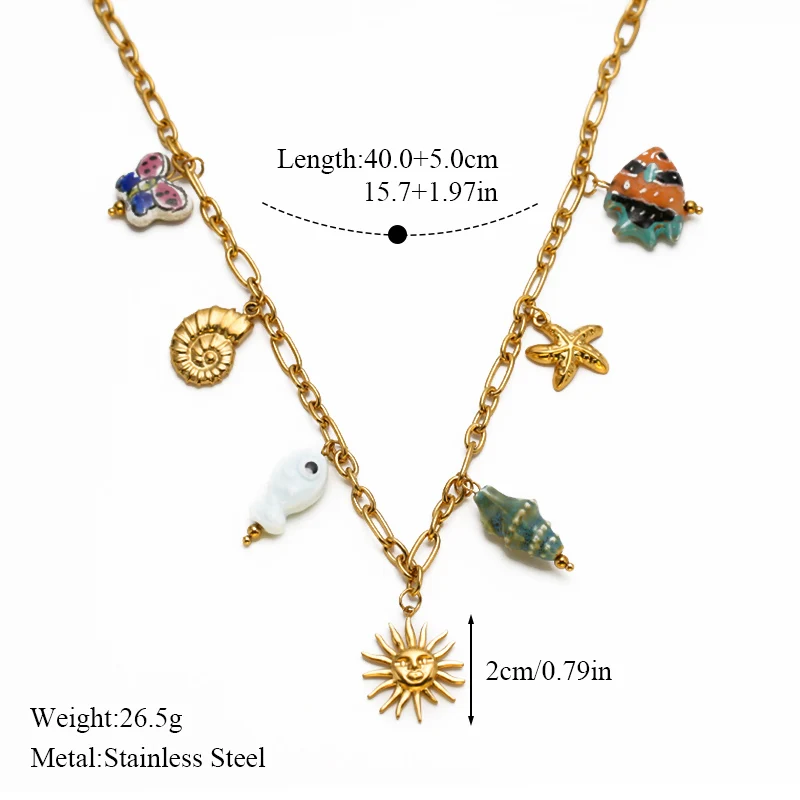 EILIECK 316L Edelstahl Goldfarben Seestern-Schildkröten-Anhänger Halskette Trendige Handgefertigte Halskette Wasserdichter Schmuck für Frauen – Detail 14