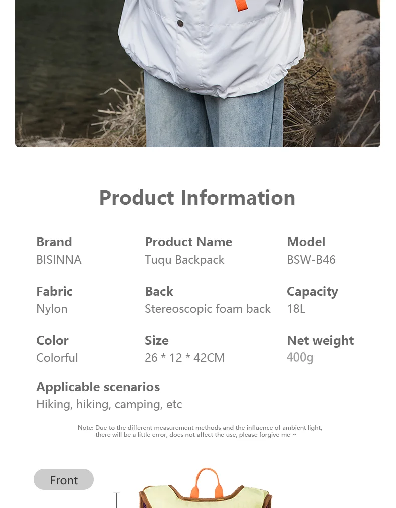 BISINNA 18L Camping-Rucksack, ultraleicht, tragbar, Reisetasche für Damen und Herren, Outdoor, Wandern, Radfahren, Klettern, Angeln – Detail 11