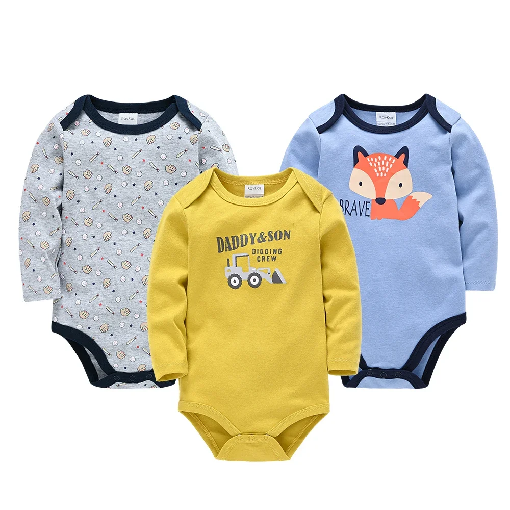 

3 PCS Baby Clothes Newborn Bebe Boys Romper Set Long Sleeve Cartoon Print 100% Cotton Kids Bodysuit Jumpsuit Clothing 3~24M