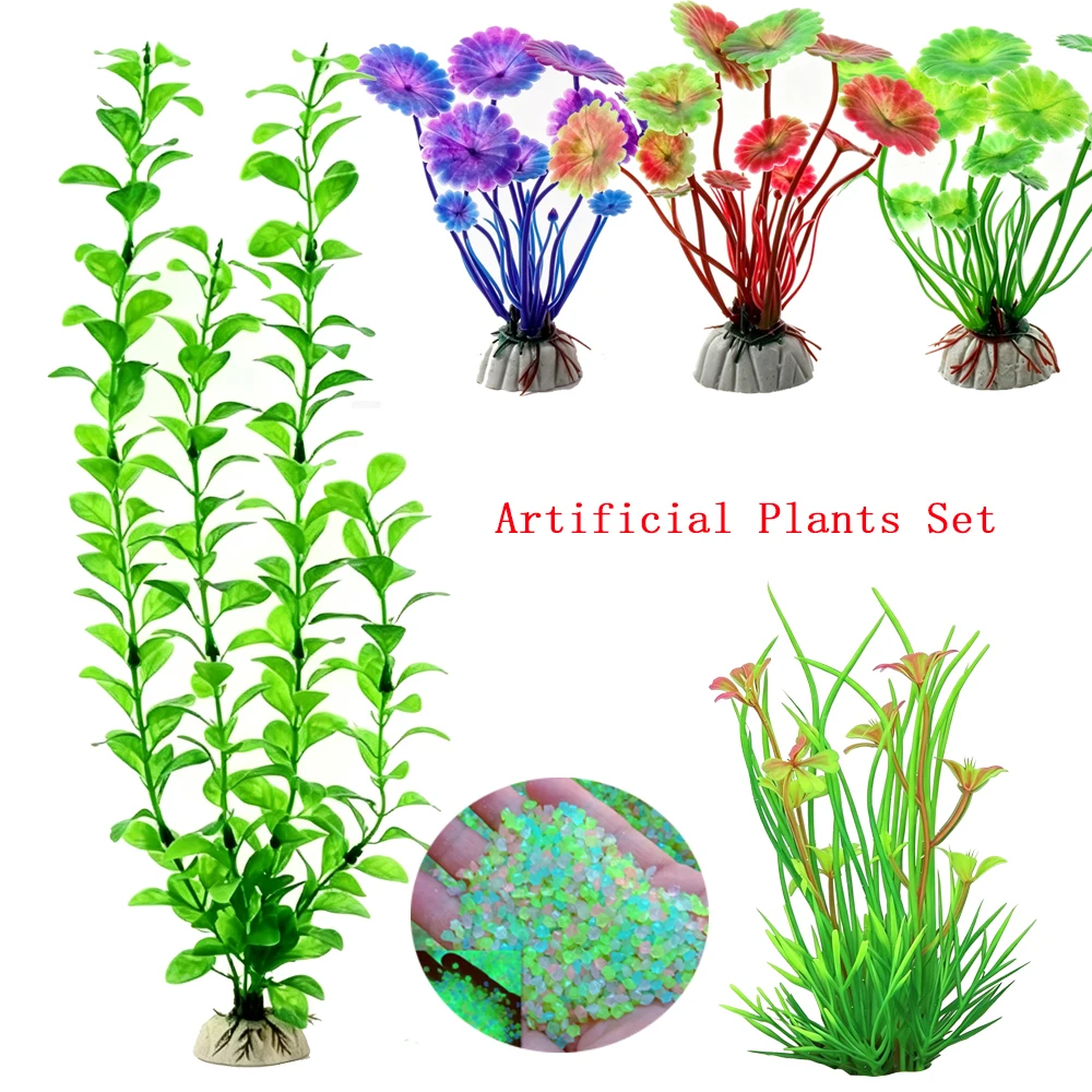 Planted Aquarium With Sand - 人工水槽装飾植物 水中水草 水生発光石 砂 魚タンク 水槽