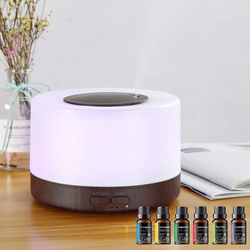 

Diffuser For Home 【6 Oils Included】500ml Ultrasonic Essential Oil Diffuser Remote Control Wood Humidifier with 7 LED Mood