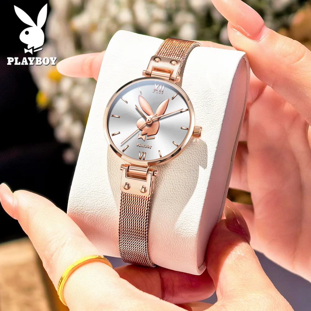 PLAYBOY Women's Quartz Watches Mystery Box Steel Strap Waterproof Elegant Ladies Watches