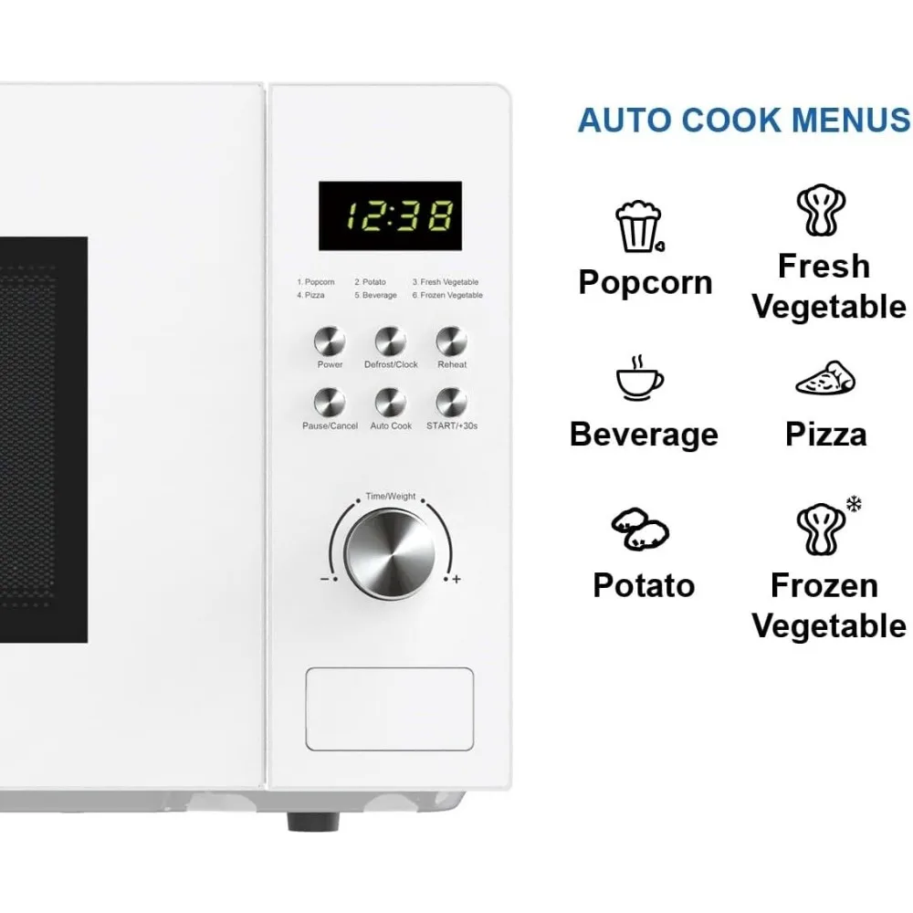 Horno microondas con temporizador y pantalla LED de 1000W,6 configuraciones preprogramadas, tocadiscos de vidrio extraíble con bloqueo de seguridad para niños