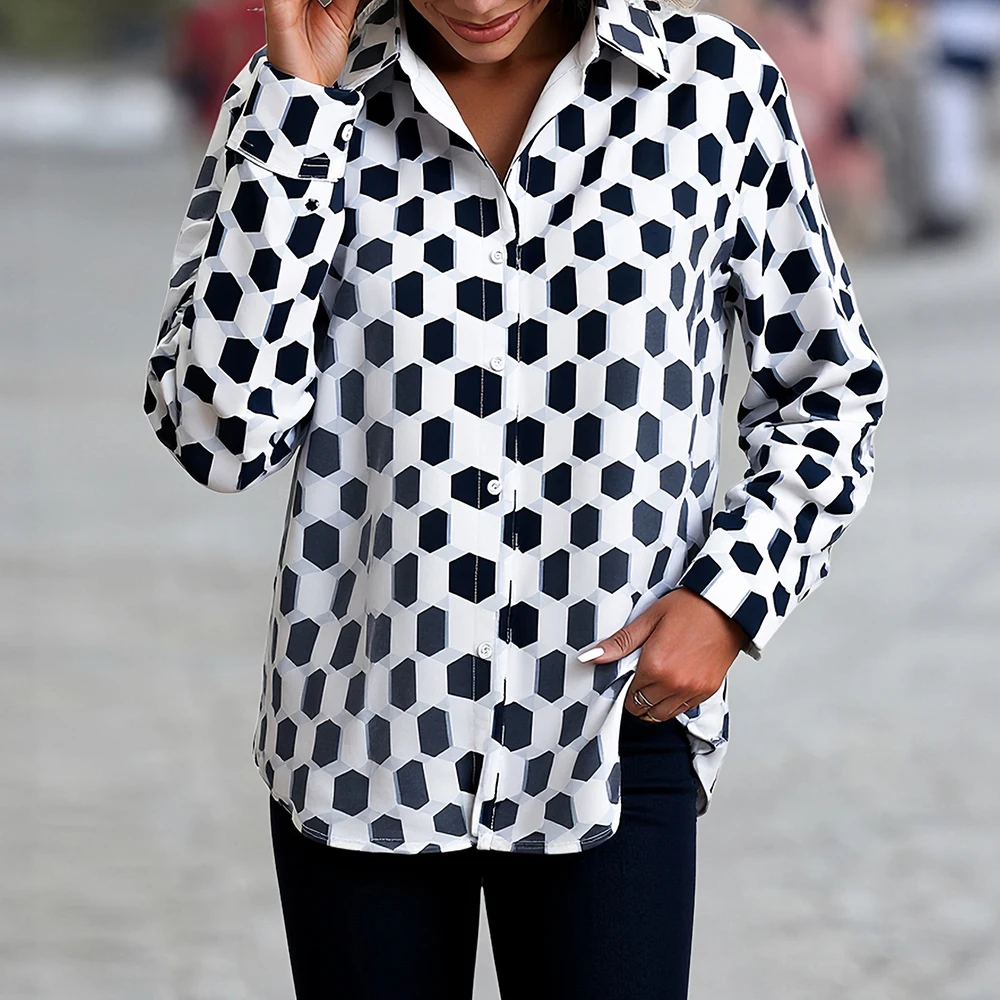 

Mia Muse 2025 Women's Shirts Autumn Basics Full Print Button Open Front Long Sleeve Shirt Collar Mature Vibe Shirts