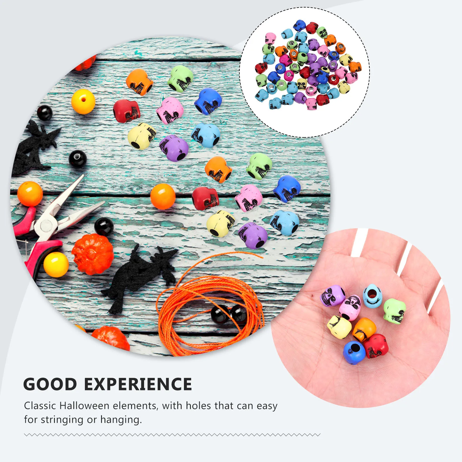 

AUTSUPPL 6mm Glow Skull Beads Bulk Craft Jewelry Making Kit for Bracelet Necklace Pendant Decor Halloween Accessory Supply