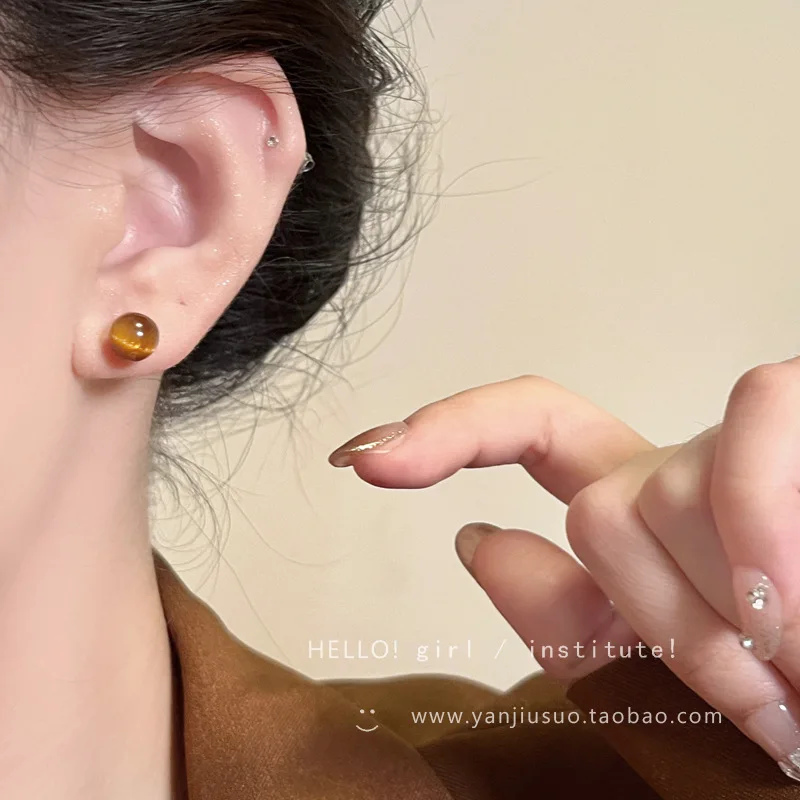 Tiger Eye Wheat Tassel Drop Earrings Gold Tone Lightweight Slimming Round Square Face Elegant Fall Winter Daily Jewelry