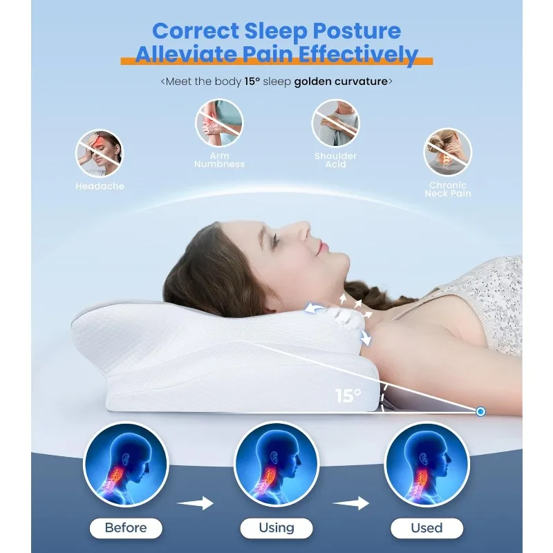 

Ultra Pain Relief Cooling Pillow for Neck Support, Adjustable Cervical Pillow Sleeping, Odorless Ergonomic Contour Memory F