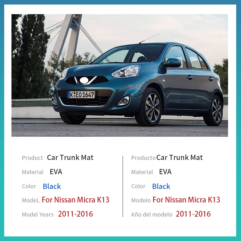For Nissan Micra March K13 Accessories 2011~2016 2015 Auto Trunk Mat Floor Tray Liner Cargo Boot Carpe Waterproof Anti-slip EVA