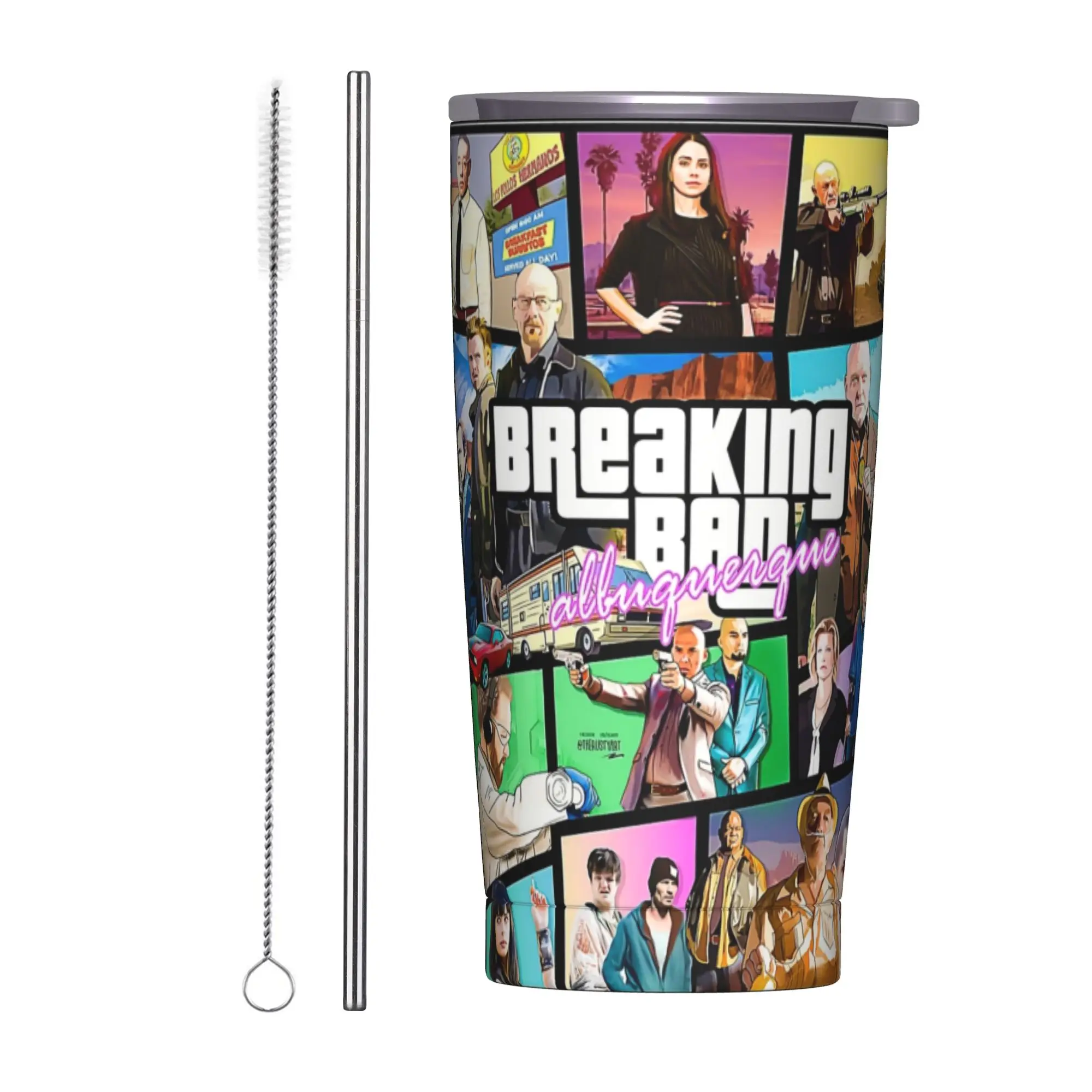 Breaking Bad Albuquerque Custom Games Insulated Tumbler with Lid  Stainless Steel Coffee Mugs Travel Hot Cold Drinks Cup, 20oz