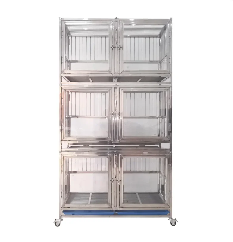 

Stainless Steel Tempered Glass Dog Cages 3 Layers 6 Doors Heavy dut- Folding Dog Display Cage Can Be Moved Stackable Pet Cage