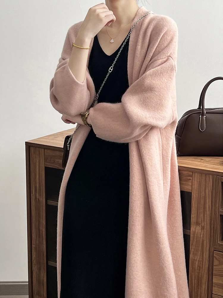 [LANMREM] Thick Warm Knit Cardigan Long Coats For Women Minimalism Office Lady Outwear Female Clothing 2024 Winter New 26C1115