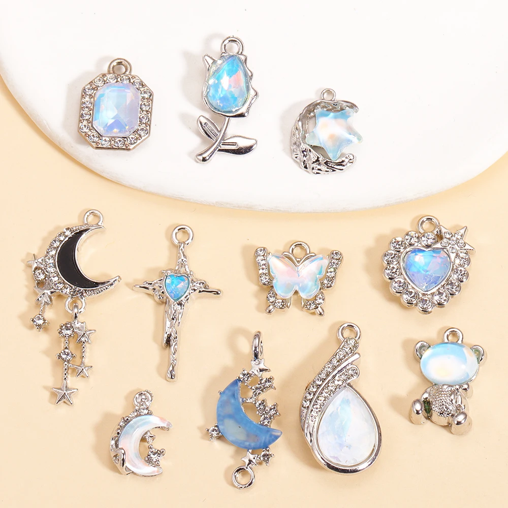 5Pcs Mixed Fashion Crystal Moon Butterfly Charms Pendant for Jewelry Making Beautiful Delicate Earrings Necklace DIY Accessories