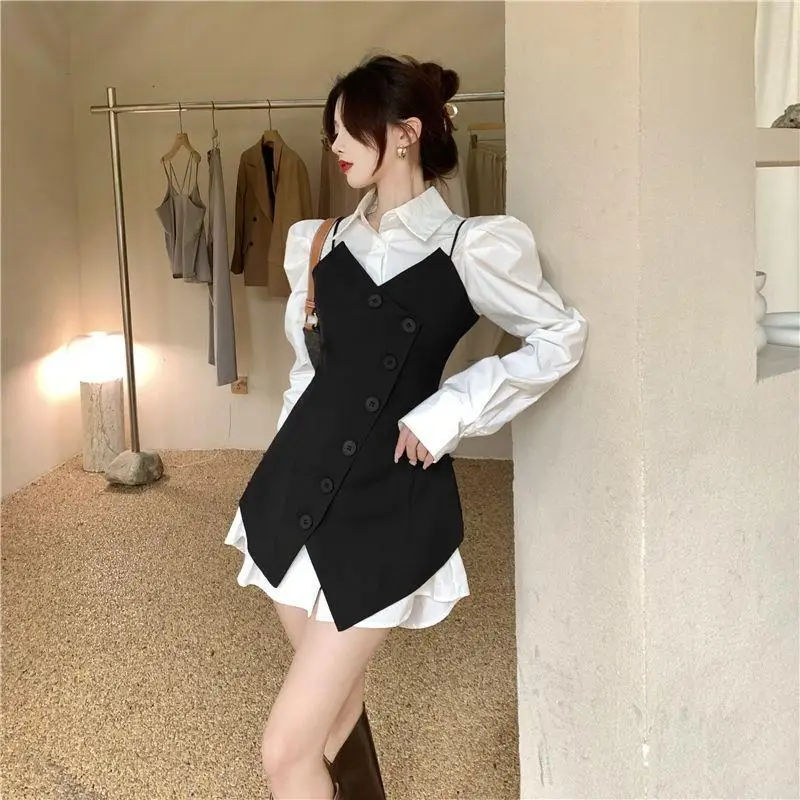 Sets Women Elegant Puff Sleeve Streetwear Single Breasted Trendy Fit Harajuku Korean Style Breathable Coffee Popular Ins Casual