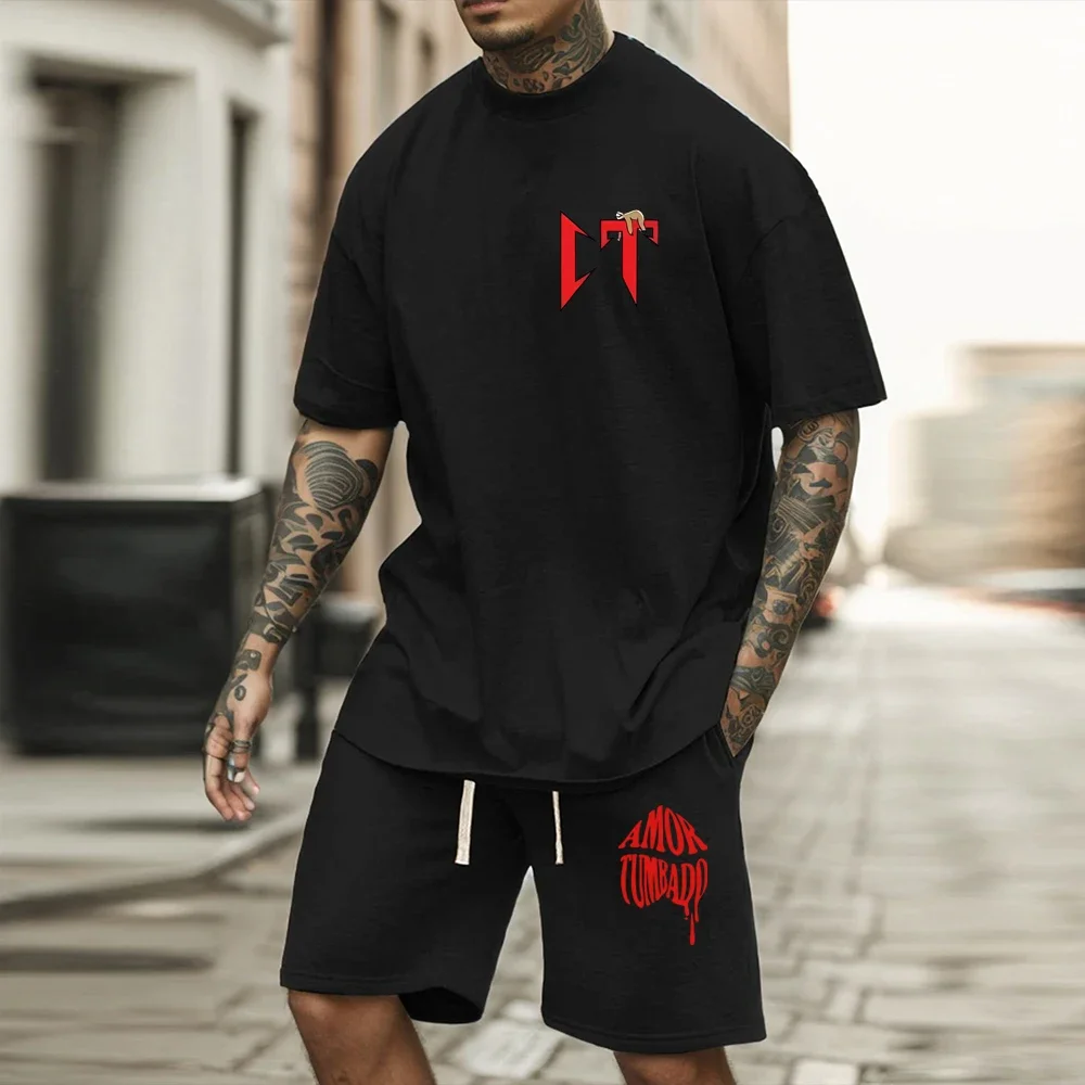 Natanael Cano Printed T Shirt Set Summer Casual Shorts Natanael Cano Amor Tumbado Fashion Short Sleeve Suit Hip Hop Streetwear