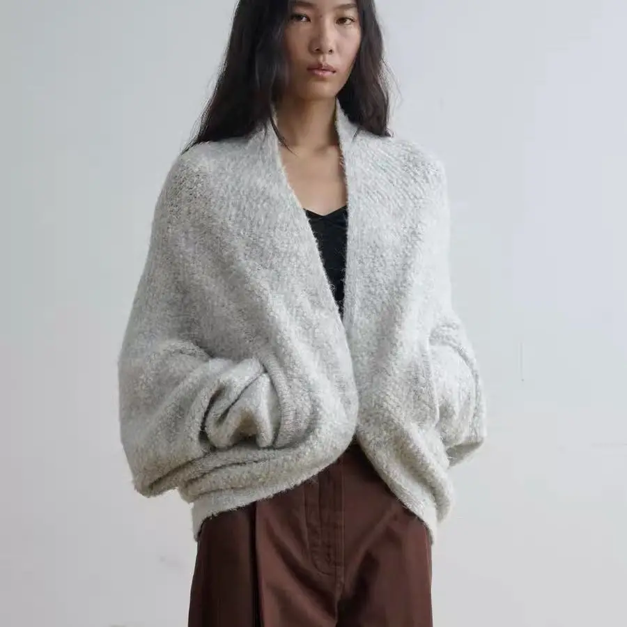 Korean Gentle Casual Knitted Cardigan Jacket Autumn Autumn and Winter New Lazy Sweater Lantern Loose Top