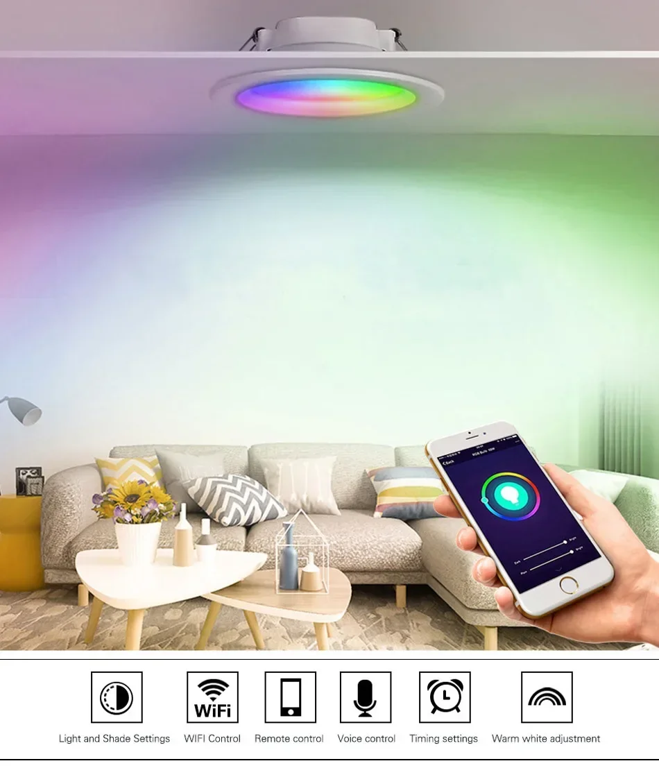 1/2/4PCS Tuya inteligentna dioda LED Downlight WiFi LED sufitowy lampa wpuszczana ściemniania lampa punktowa 5W 7W 9W 15W RGB + CW + WW zmienny