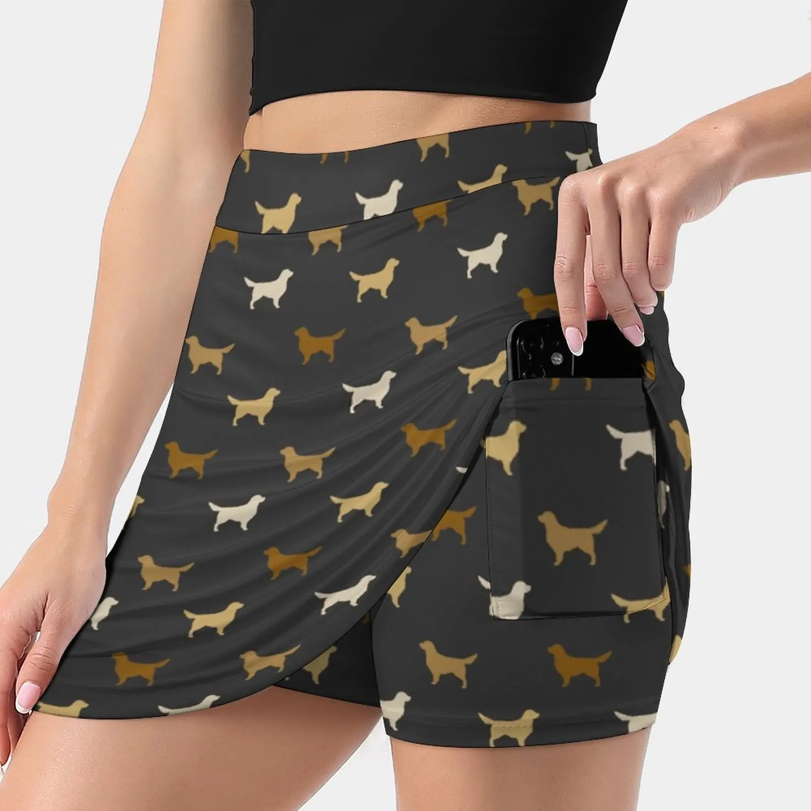 Silhouette de Golden Retriever avec poche cachée pour femme, jupe de tennis, jupes de golf, jupes de badminton, jupes de course