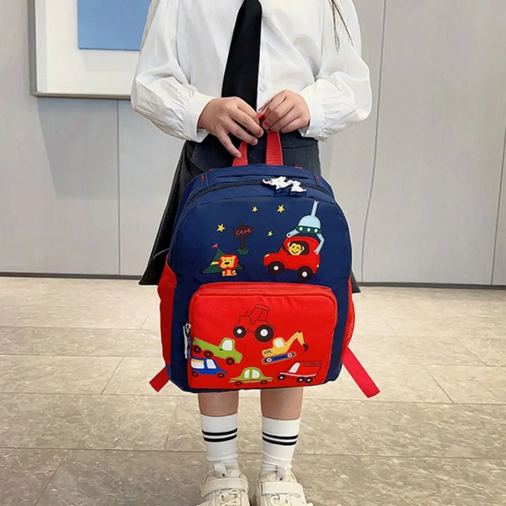 Cartoon Cars Children School Bags Adjustable Breathable Kindergarten Backpack Large Capacity Nylon Student Schoolbag